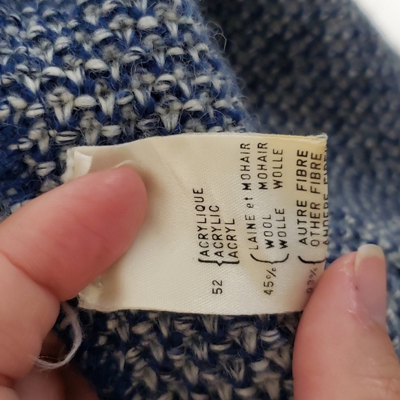 Rodier Paris cardigan sweater longline, made in Paris France, blue, wool. Large - Picture 7 of 8